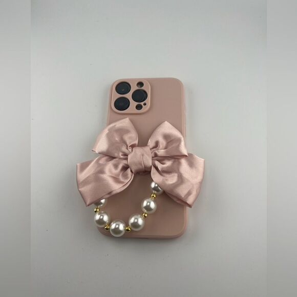 Elegant Pink Bow & Pearl Case for iPhone 16 Pro Max - Picture 5 of 6